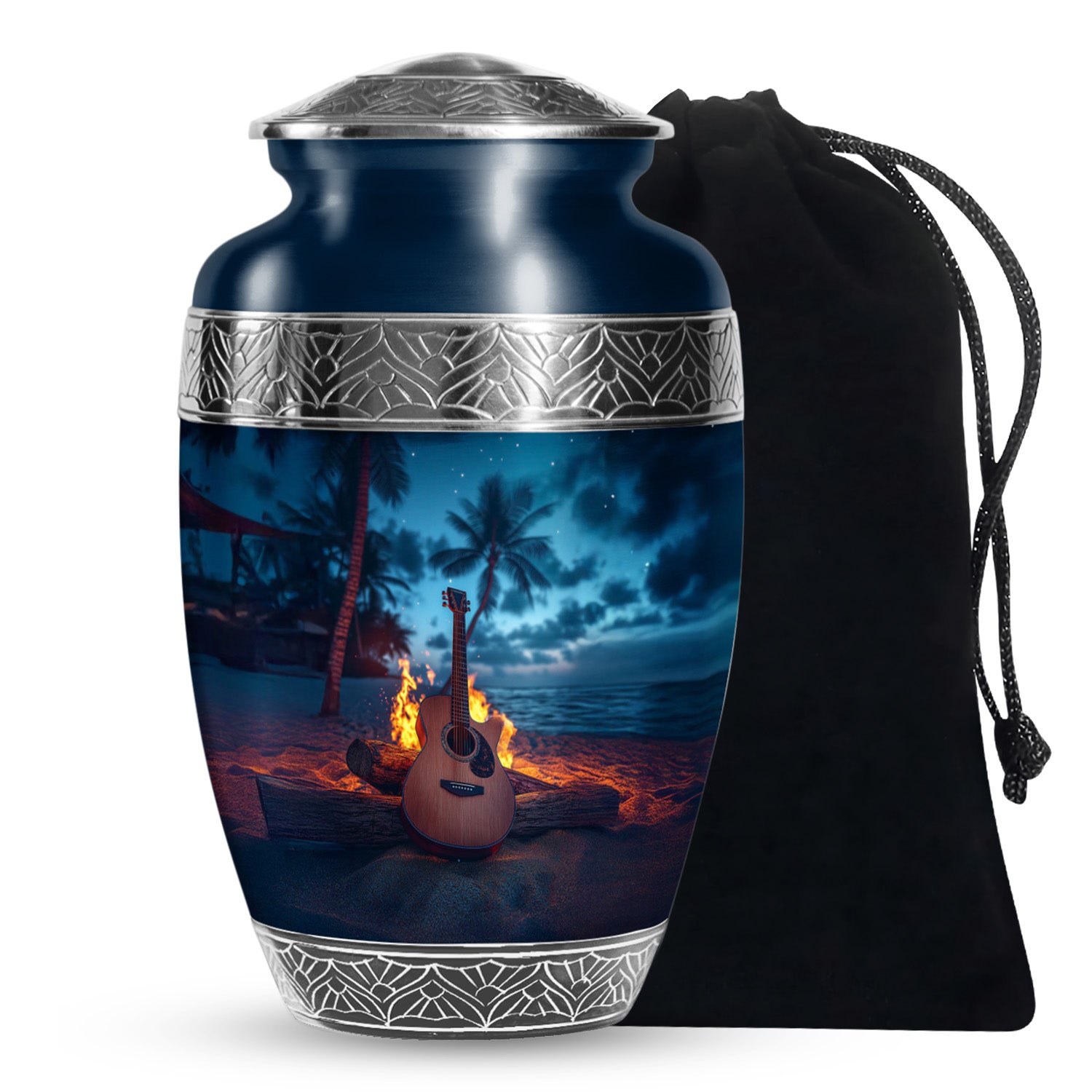 Guitar Night Scenic Cremation Urn - Beach Burial Urns For Music Lovers