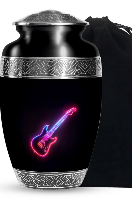 Electric Guitar Memorial Urn For Men - Neon themed Cremation Urn For Ashes