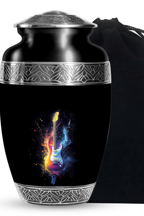 Colorful Guitar Memorial Urn - Artistic Cremation Urn for Human Ashes