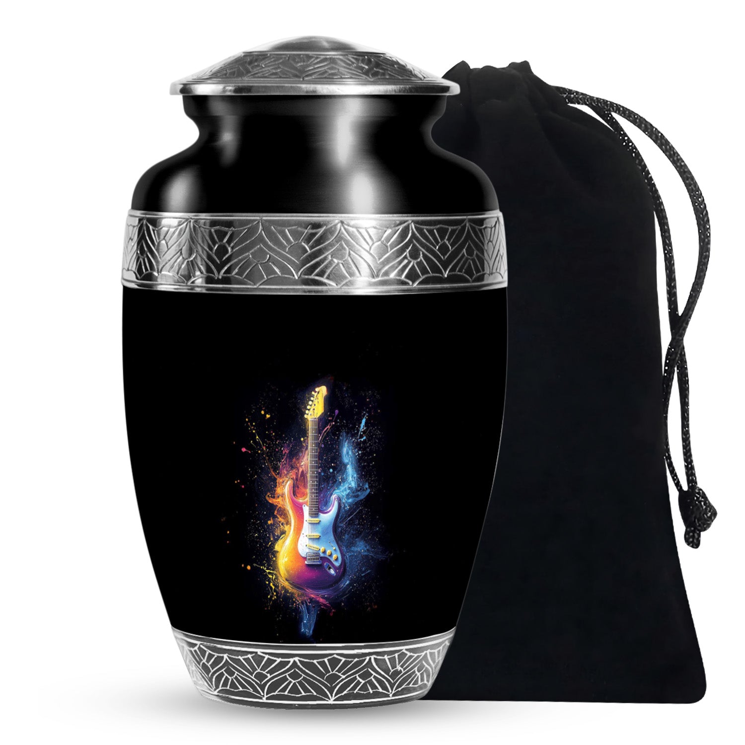 Colorful Guitar Memorial Urn - Artistic Cremation Urn for Human Ashes