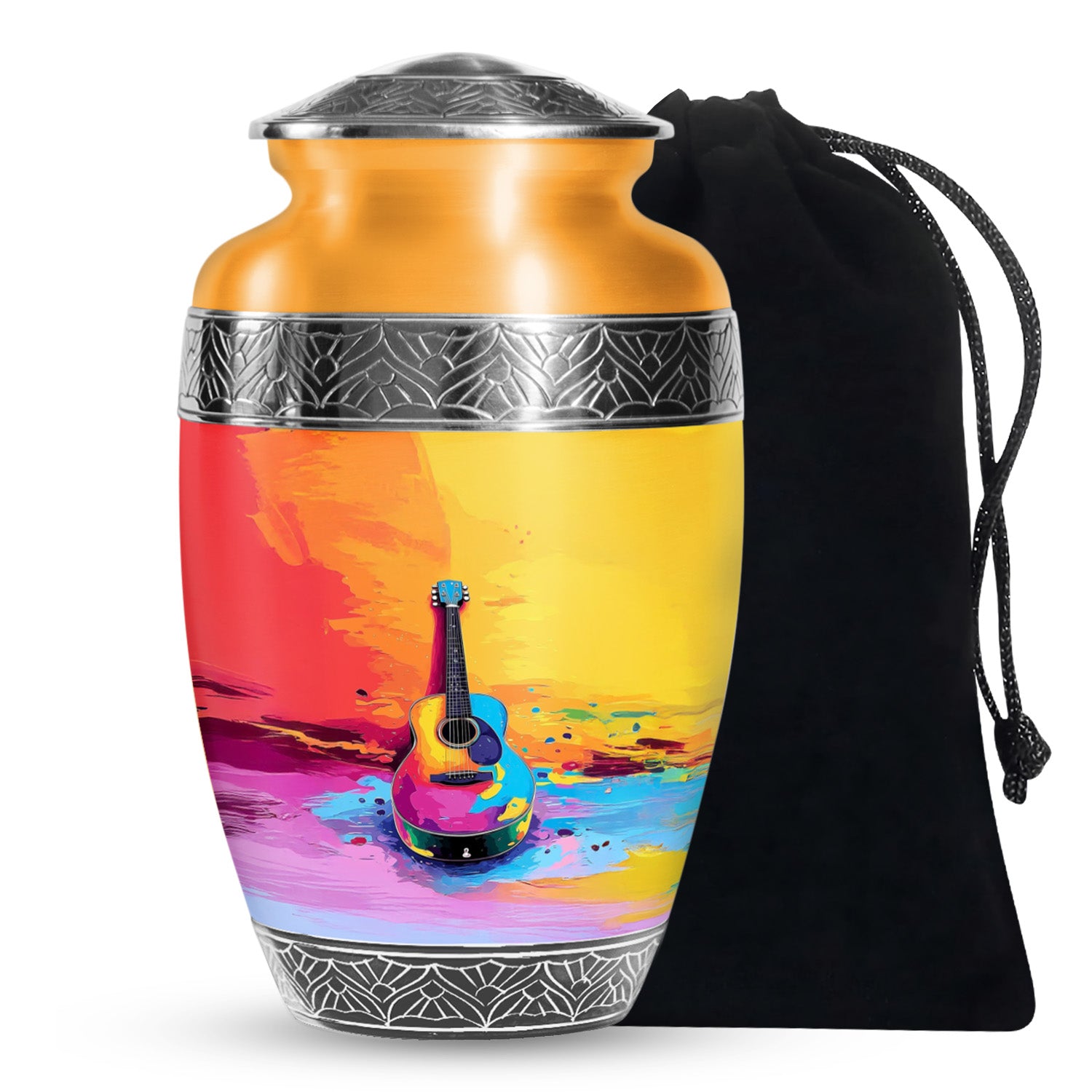 Multicolor Guitar Cremation Urn - Memorial Urn For Ashes