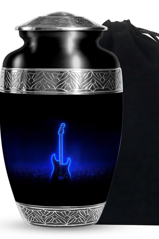 Blue Neon Guitar Cremation Urn - Musical Memorial Urn For Dad Ashes