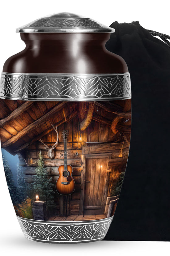 Guitar Theme Funeral Urn - Rustic Memorial Urn For Men & Women