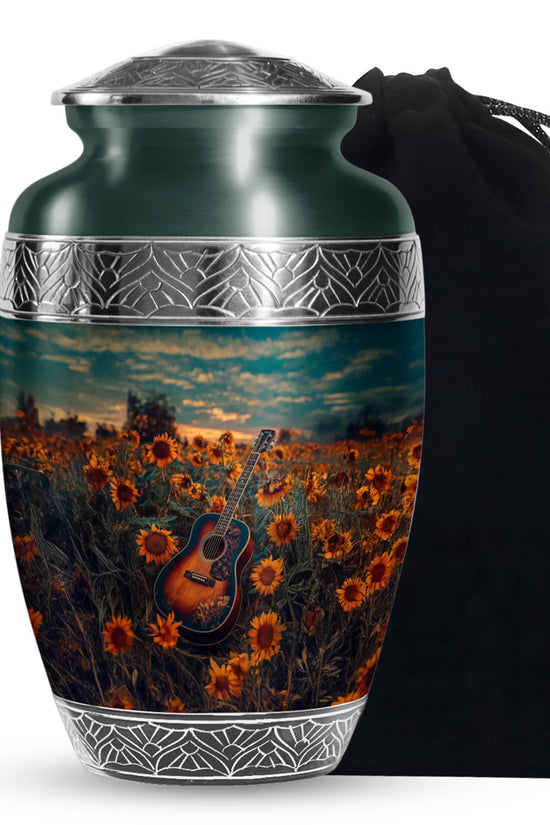 Guitar Theme Memorial Urn - Sunflower Funeral Urn For Loved Ones