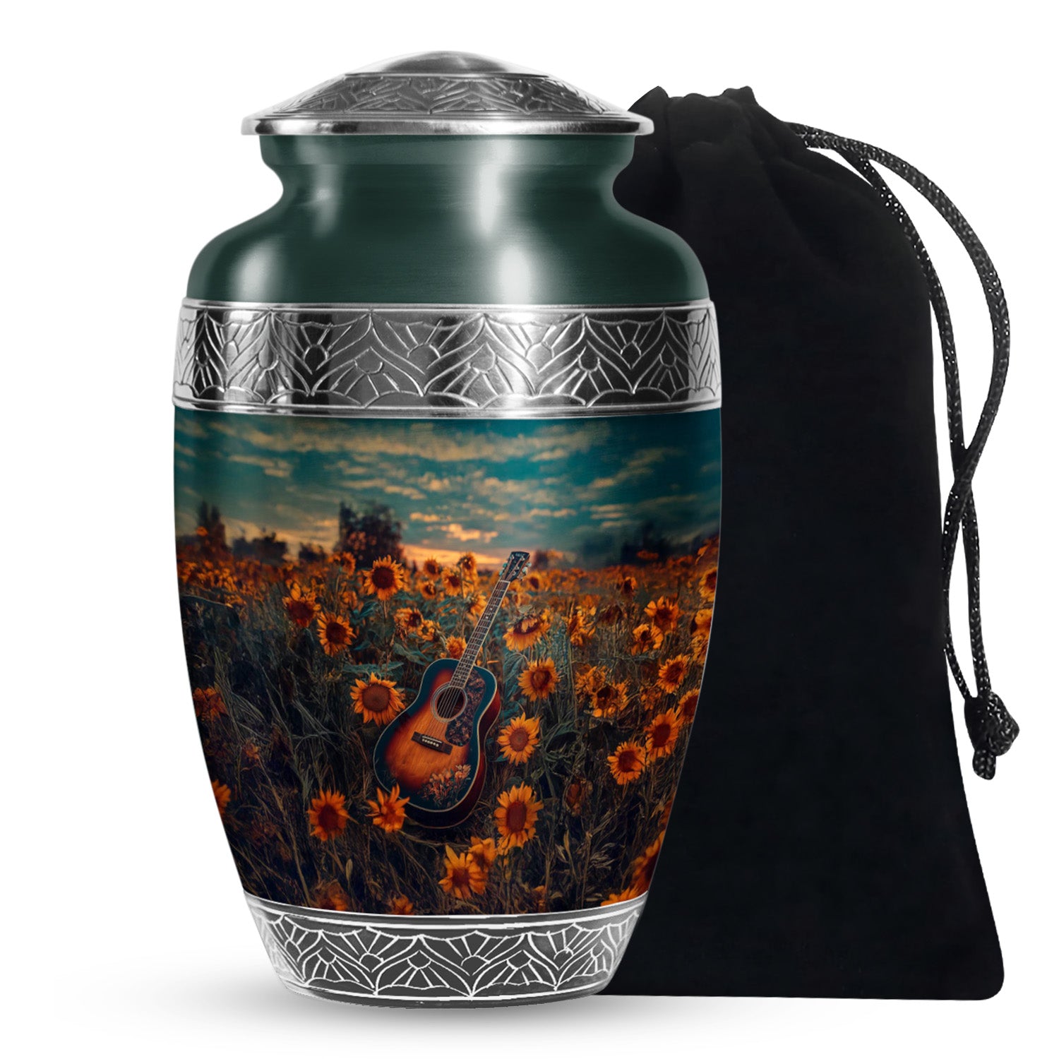 Guitar Theme Memorial Urn - Sunflower Funeral Urn For Loved Ones