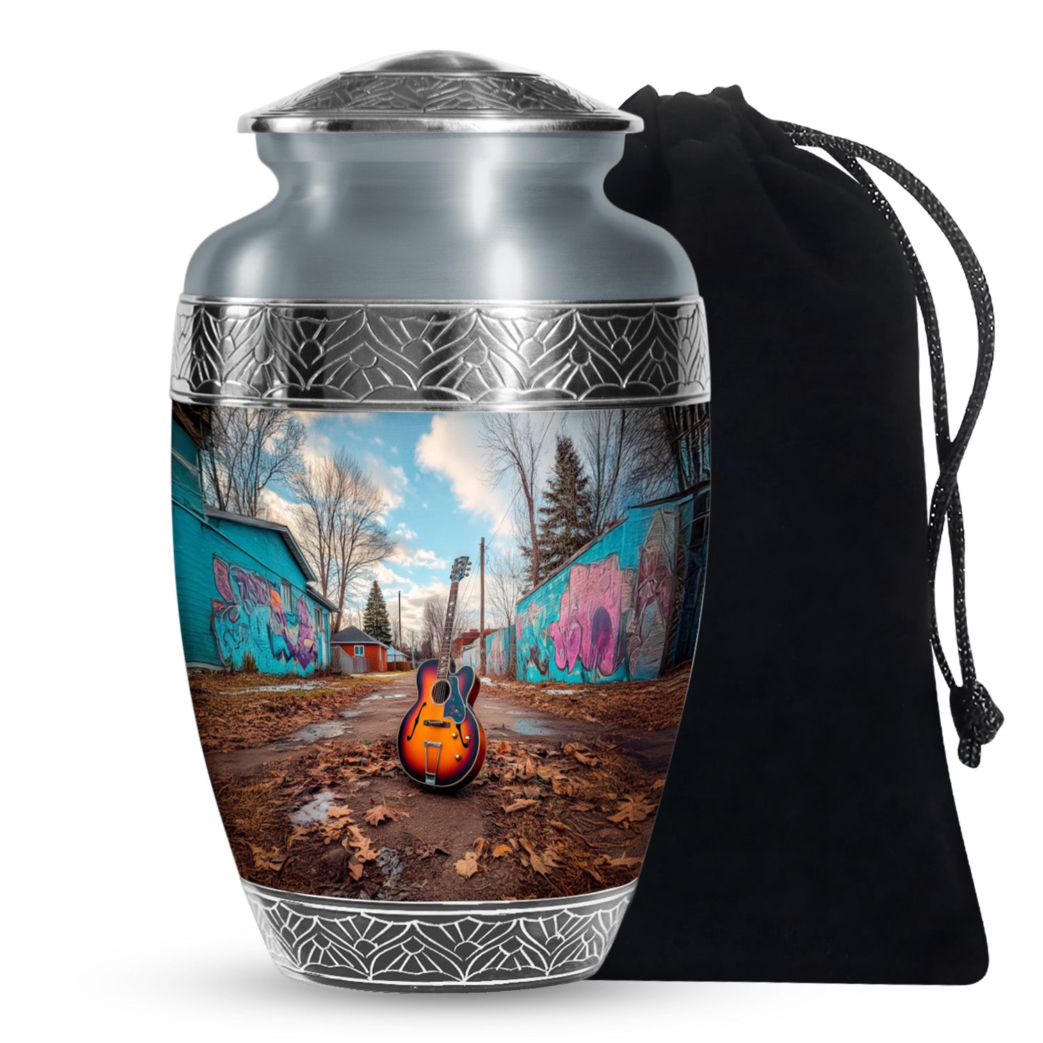 Guitar Memorial Cremation Urn - Music Theme Funeral Urn for Human Ashes