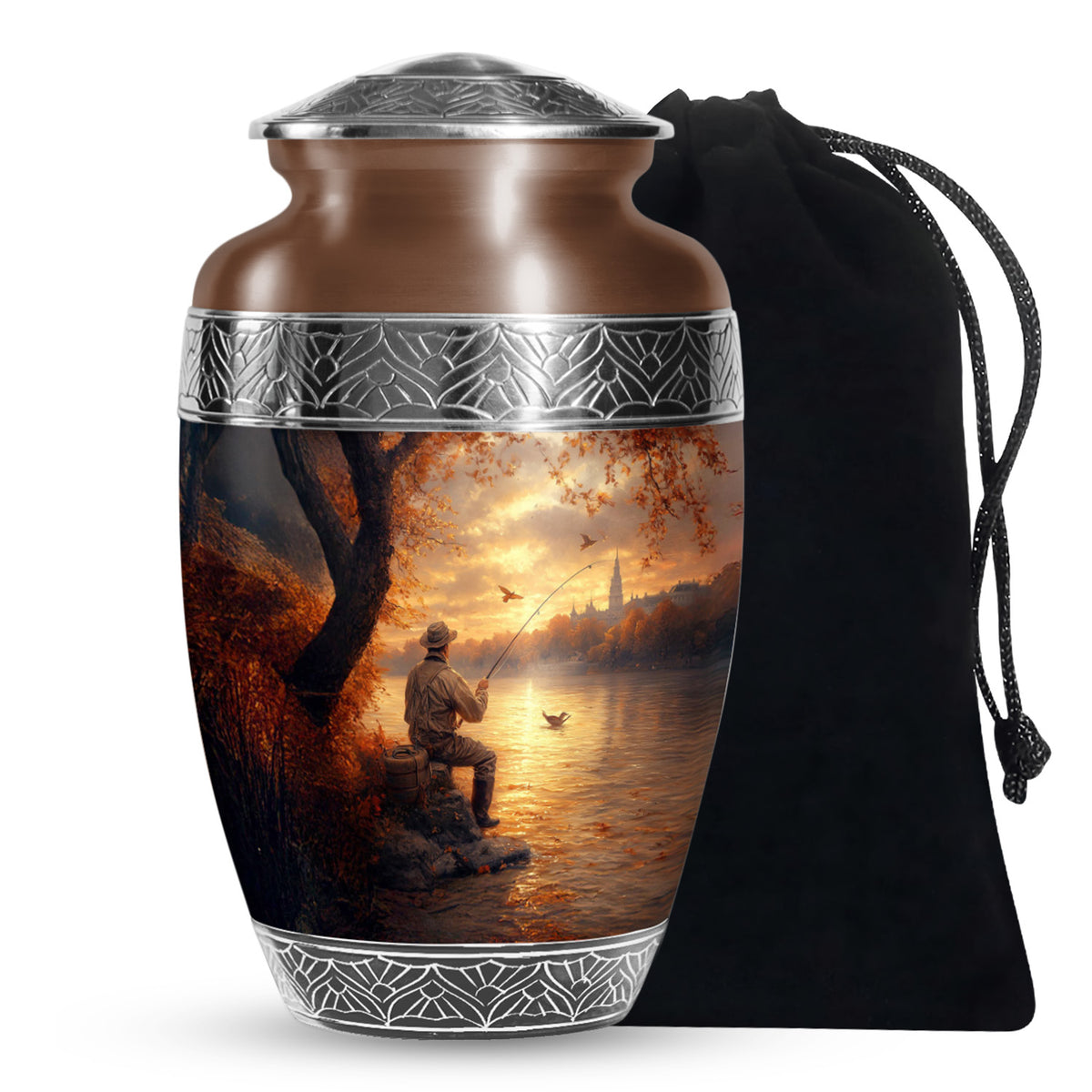 Lakeside Fishing Memorial Urn - Beautiful Cremation Urn For Human Ashes