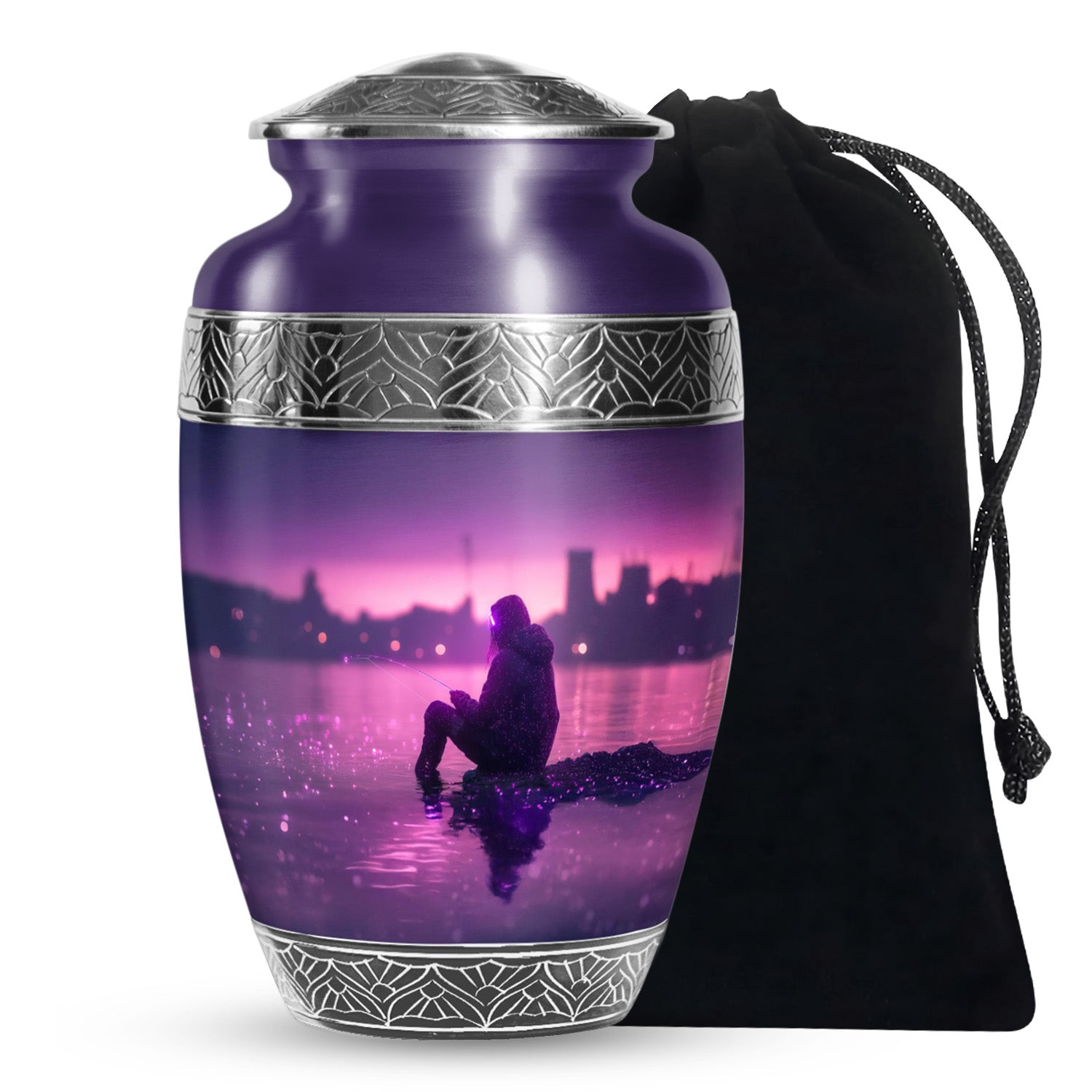 Purple Night Fishing Cremation Urn - Unique Decorative Memorial Urns
