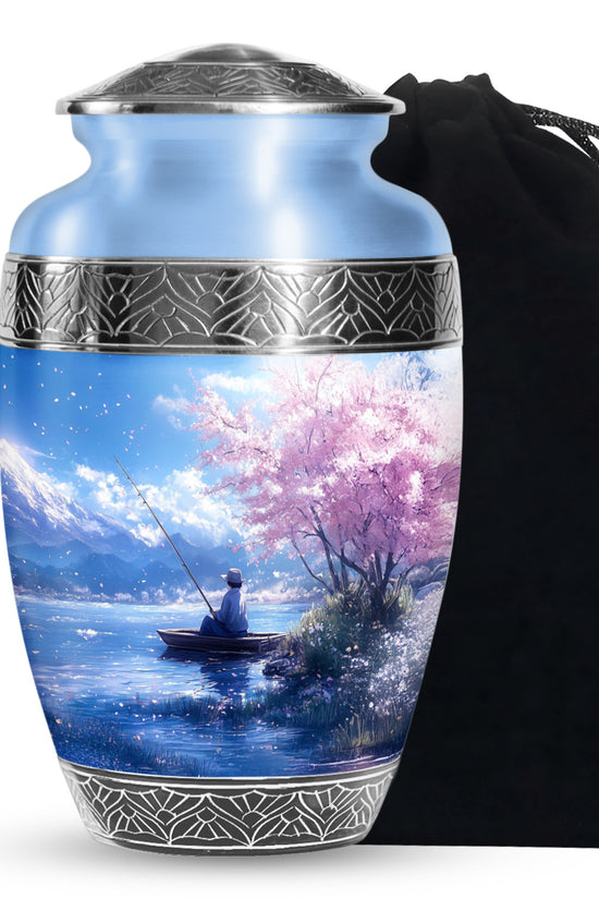 Beautiful Artistic Fishing Cremation Urn - Floral Urns For Human Ashes