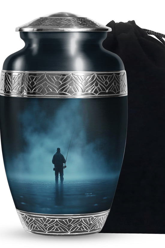 Old Man Fishing Urn - Beautiful Blue Night Funeral Urns For Ashes