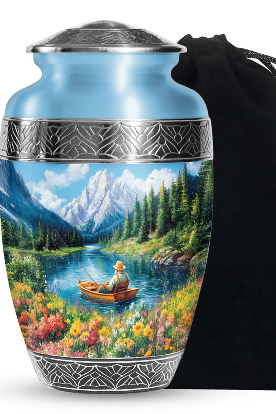 Old Man Fishing In Boat - Artistic Cremation Urns For Human Ashes