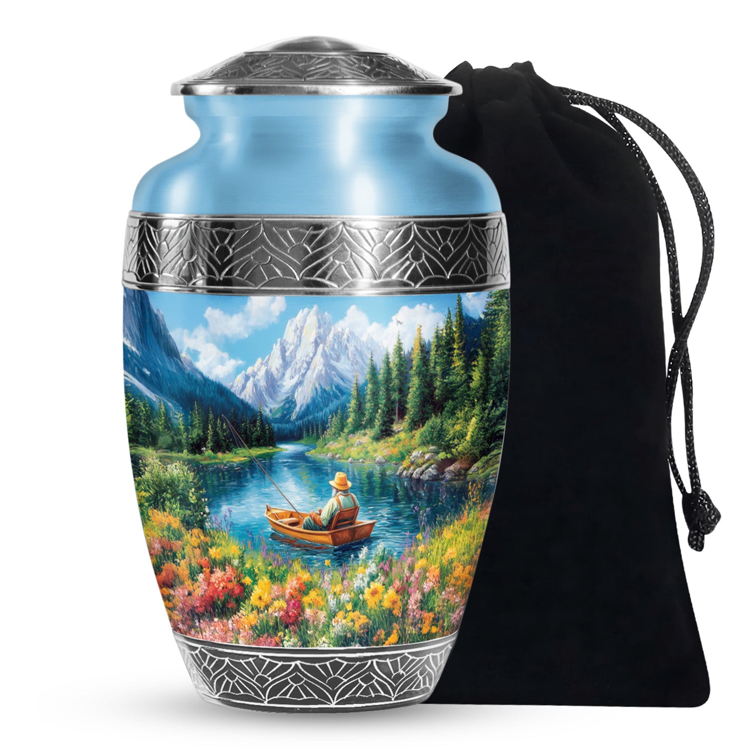 Old Man Fishing In Boat - Artistic Cremation Urns For Human Ashes