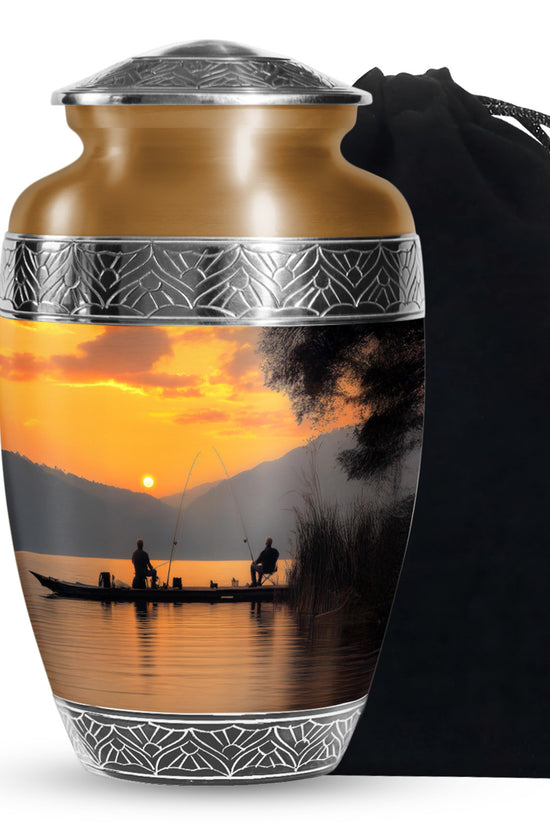 Friends Fishing Themed Cremation - Artistic Sunset Burial Fishing Urns