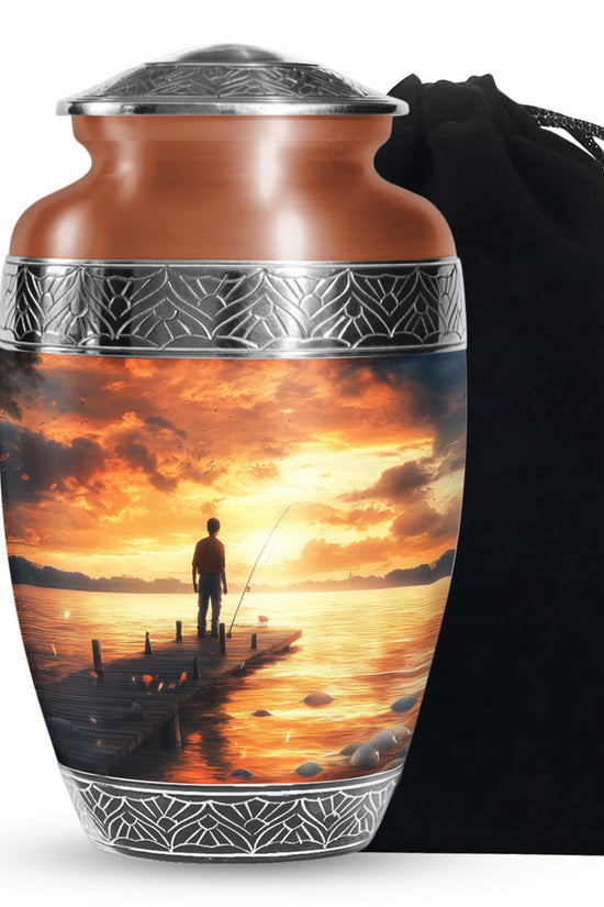Sunset Fisherman Cremation Urn - Beautiful Memorial Container For Ashes