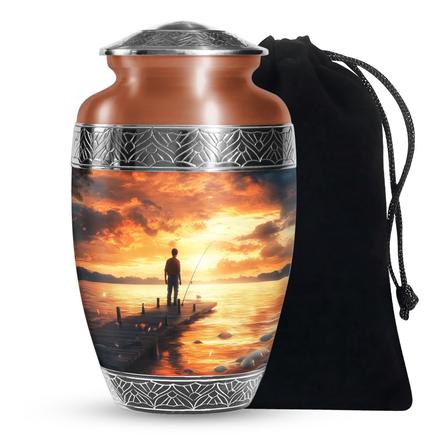 Sunset Fisherman Cremation Urn - Beautiful Memorial Container For Ashes