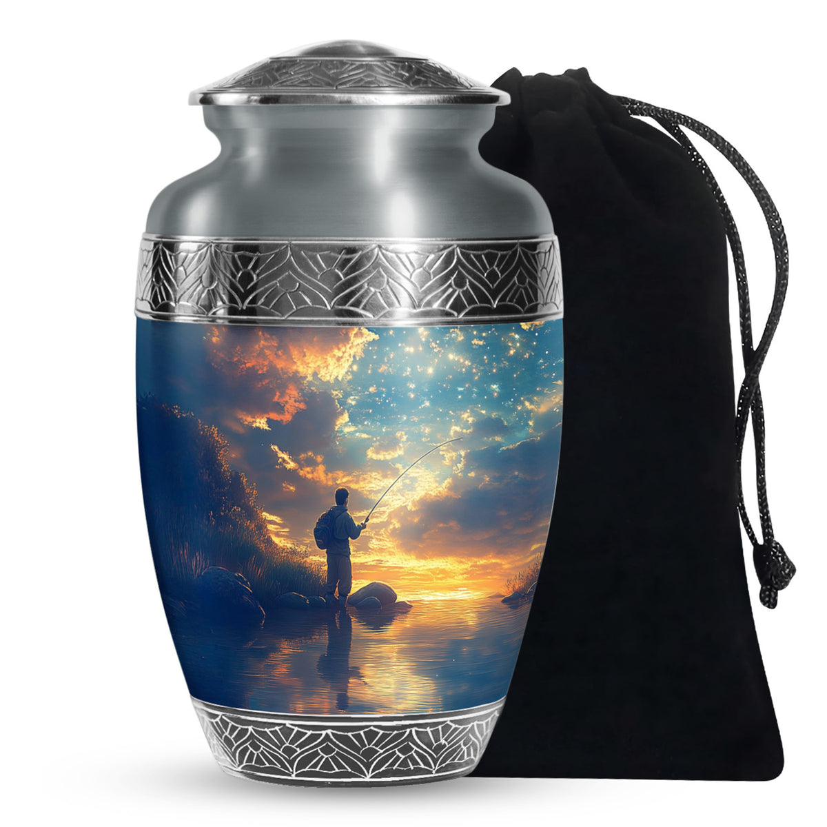 Fisherman Cremation Urn - Beautiful Sunrise Memorial Urns For Human Ashes