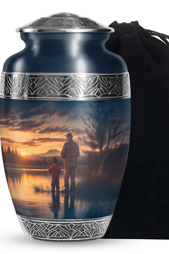 Father & Son Fishing Funeral Urn - Sunset Lake Memorial Urn For Dad