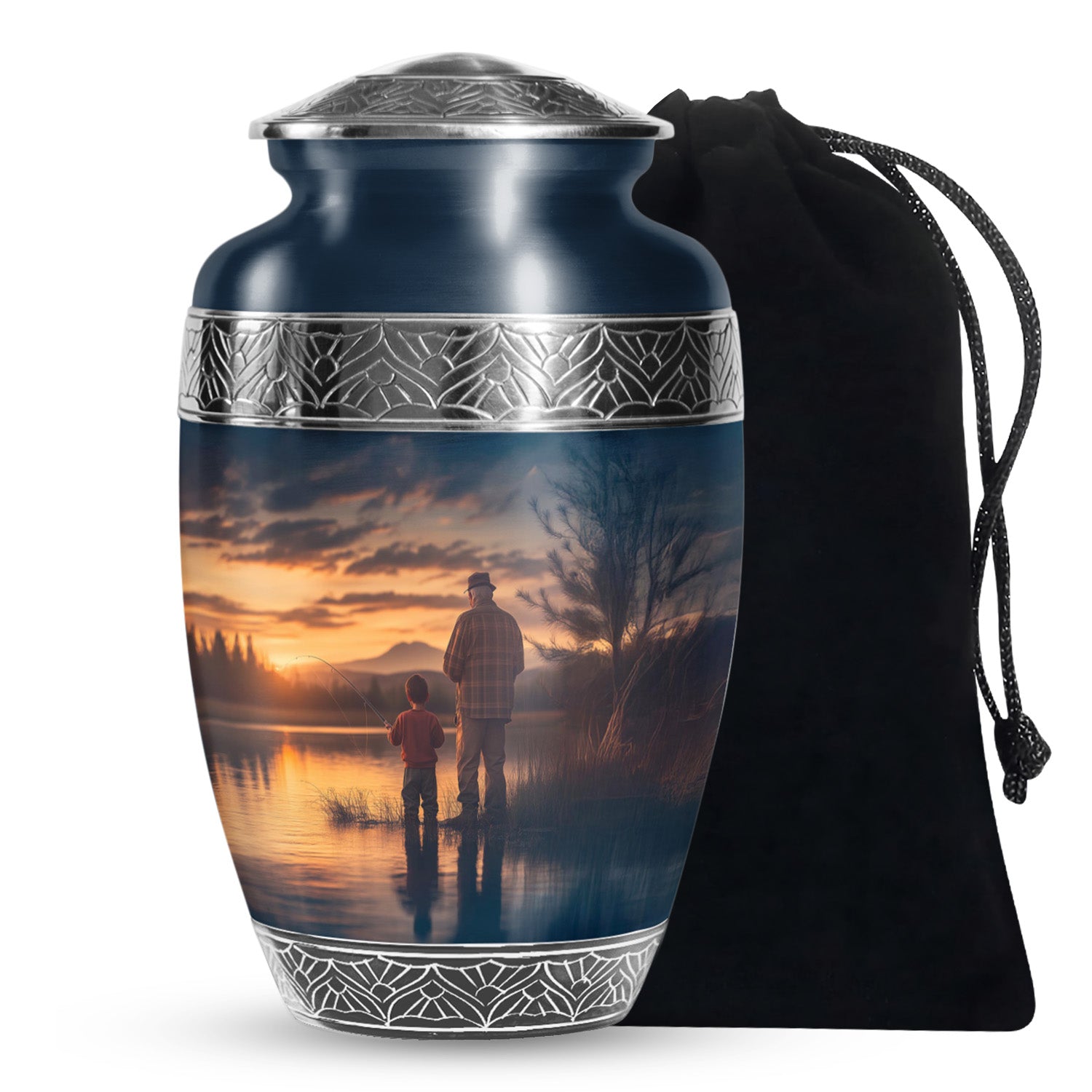 Father & Son Fishing Funeral Urn - Sunset Lake Memorial Urn For Dad