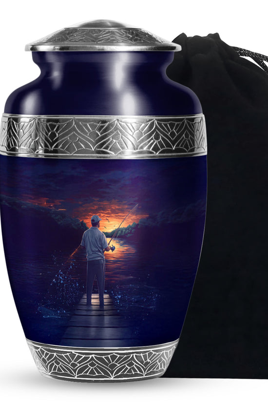 Peaceful Fishing Cremation Urn - Scenic Lake Cremation Urn For Human Ashes