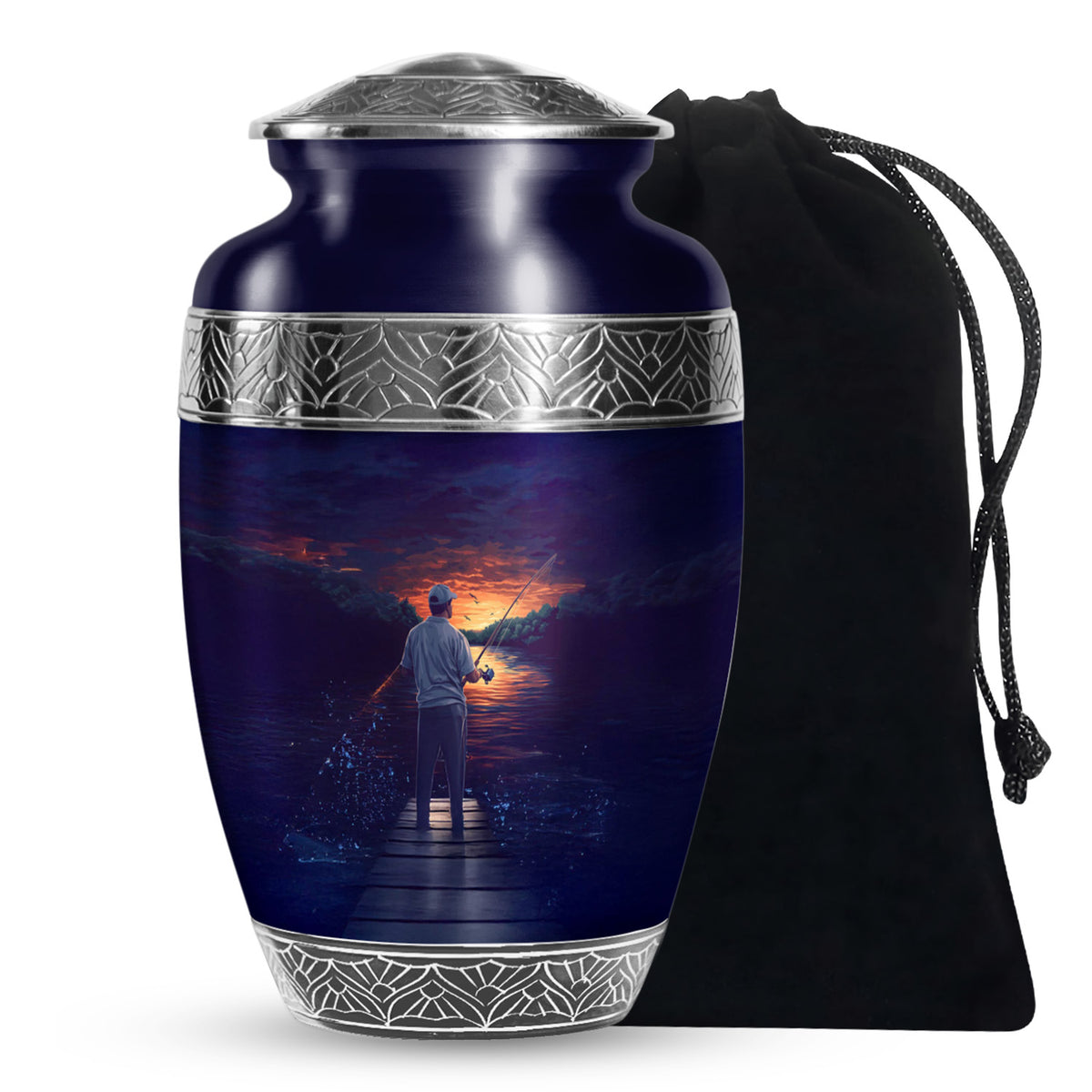 Peaceful Fishing Cremation Urn - Scenic Lake Cremation Urn For Human Ashes