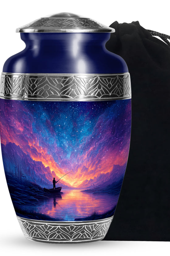 Night Sky Fishing Memorial Urn - Peaceful Lake Cremation Urn For Adult Ashes