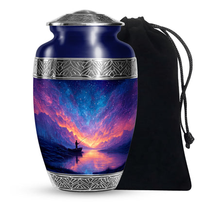 Night Sky Fishing Memorial Urn - Peaceful Lake Cremation Urn For Adult Ashes