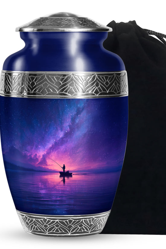 Galaxy Night Fishing Funeral Urn - Scenic Lake Cremation Urn For Dad