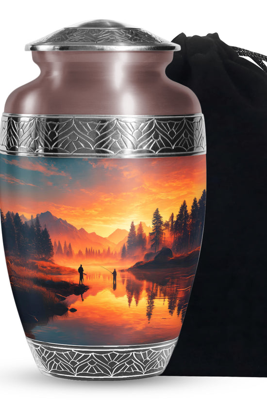Fishing Partner Tribute Cremation Urn - Lake Sunset Fuenral Urn For Loved Ones