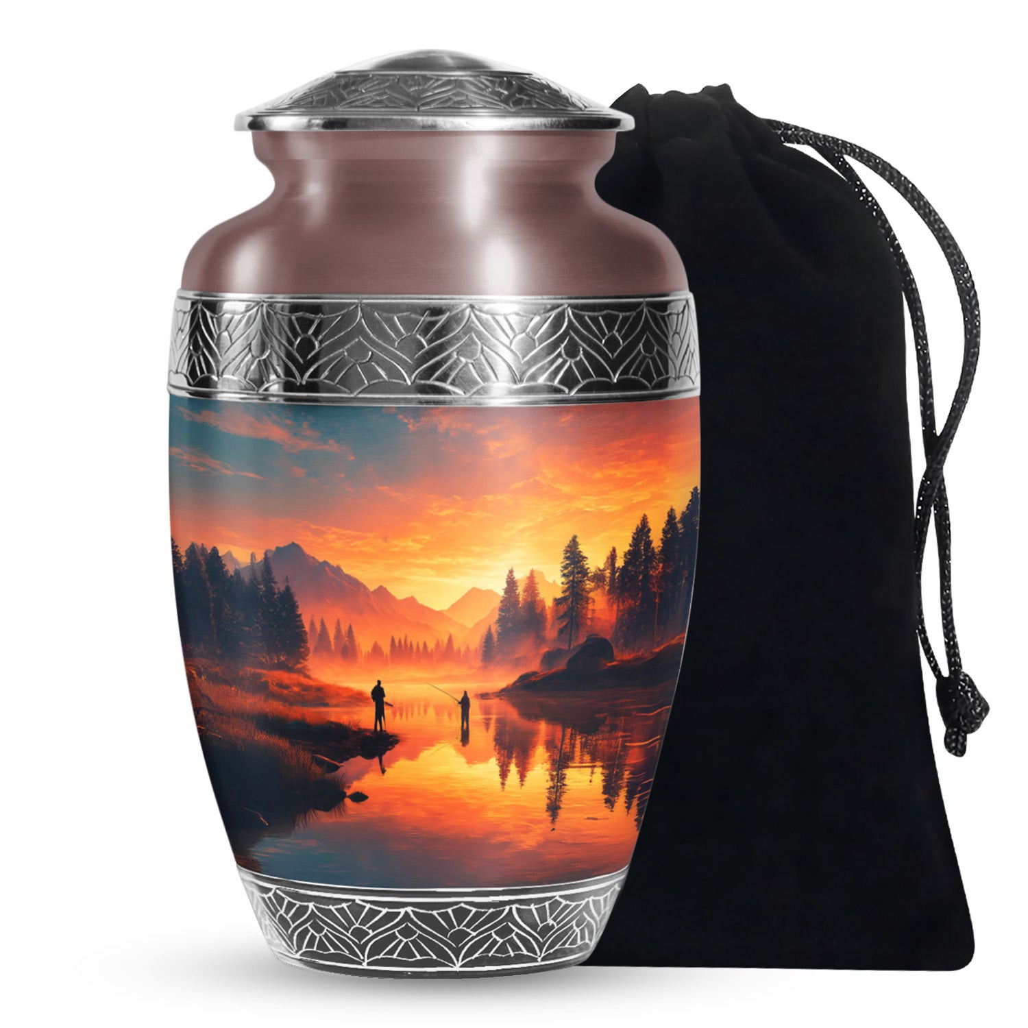 Fishing Partner Tribute Cremation Urn - Lake Sunset Fuenral Urn For Loved Ones