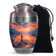 Peaceful Fishing Cremation Urn - Sunset Lake Memorial Urn For Human Ashes