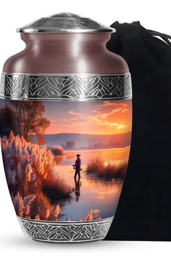 Farm Fishing Funeral Urn - Golden Sunset Cremation Urn For Burial