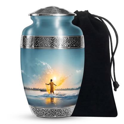 Ocean Fishing Cremation Urn - Sunrise Coastal Memorial Urn For Ashes