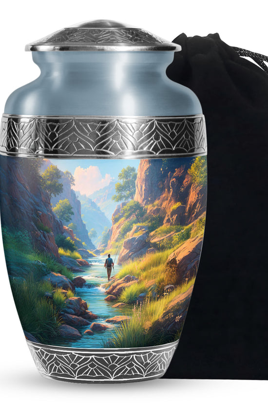 Mountain River Cremation Urn - Peaceful Fishing Memorial Urn For Human Ashes