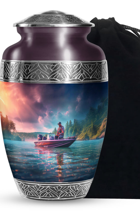 Fishing Boat Funeral Urn - Peaceful Lake Memorial Urn For Adult Ashes