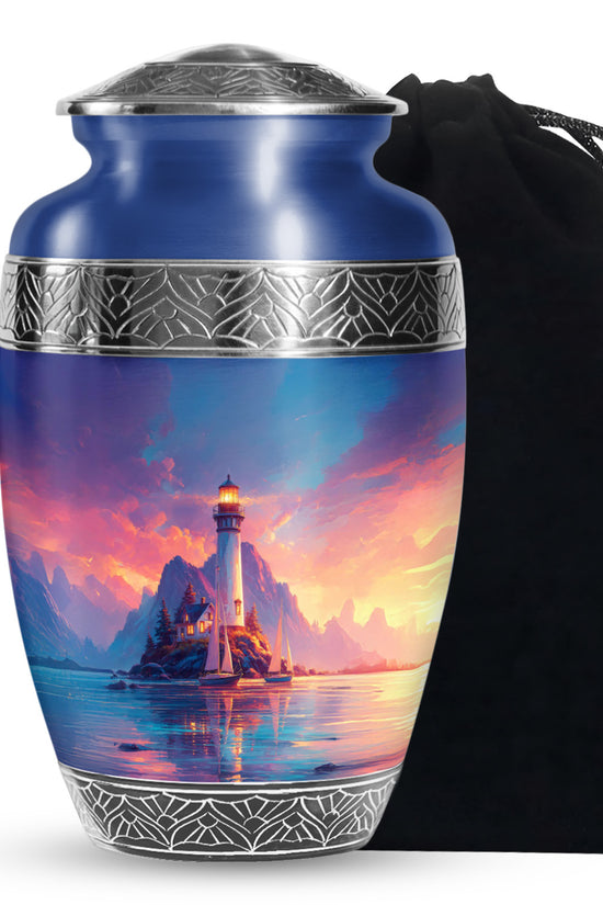 Lighthouse Sunset Urn - Artistic Cremation Urn For Adults