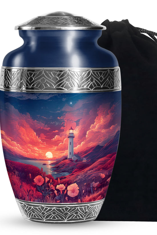 Red Sunset Ocean Lighthouse Urn - Beautiful Memorial Urn For Loved Ones