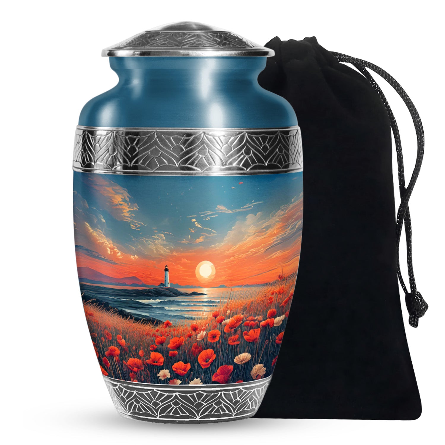 Peaceful Ocean Sunset Funeral Urn - Artistic Cremation Urn For Adults