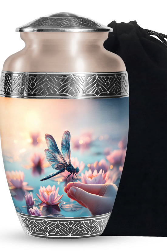 Blue Dragonfly Funeral Urn – Lotus Memorial Urn For Human Ashes