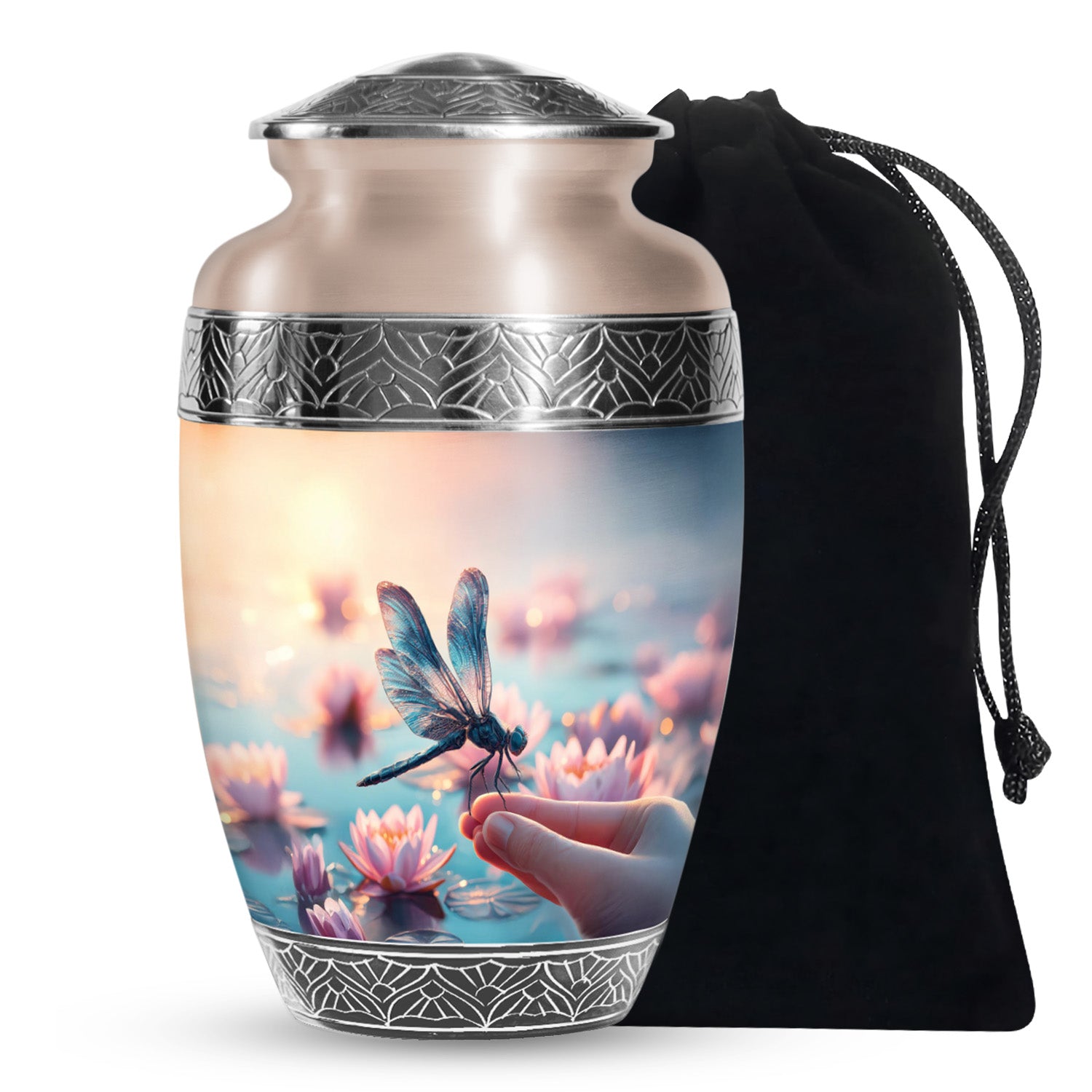 Blue Dragonfly Funeral Urn – Lotus Memorial Urn For Human Ashes