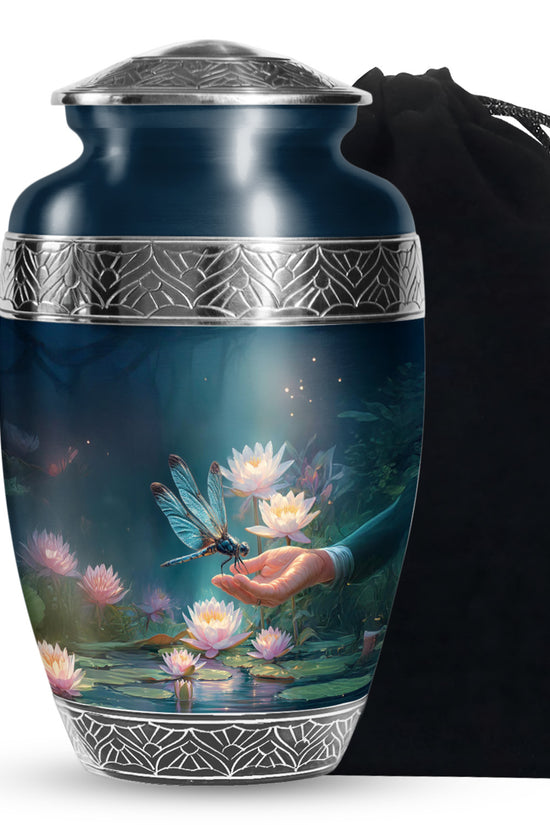 Elegant Dragonfly Cremation Urn – Blue Lotus Memorial Urn For Male & Female
