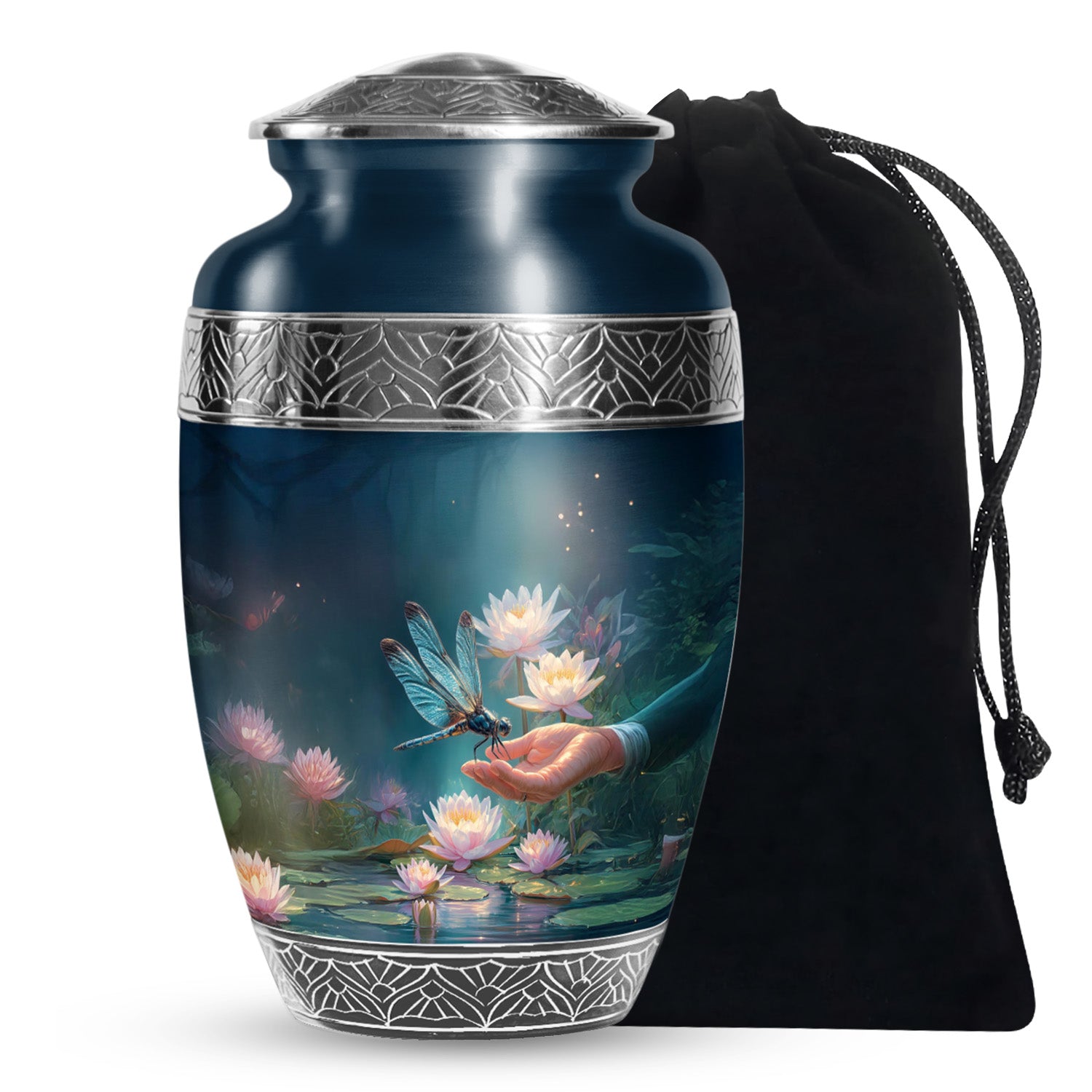 Elegant Dragonfly Cremation Urn – Blue Lotus Memorial Urn For Male & Female