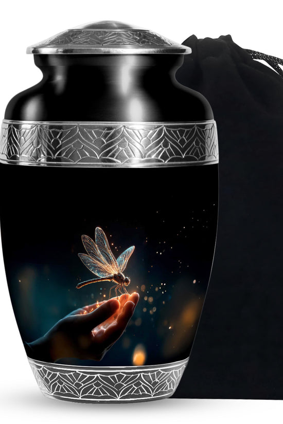 Glowing Dragonfly Cramtion Urn - Black Funeral Urn For Loved Ones