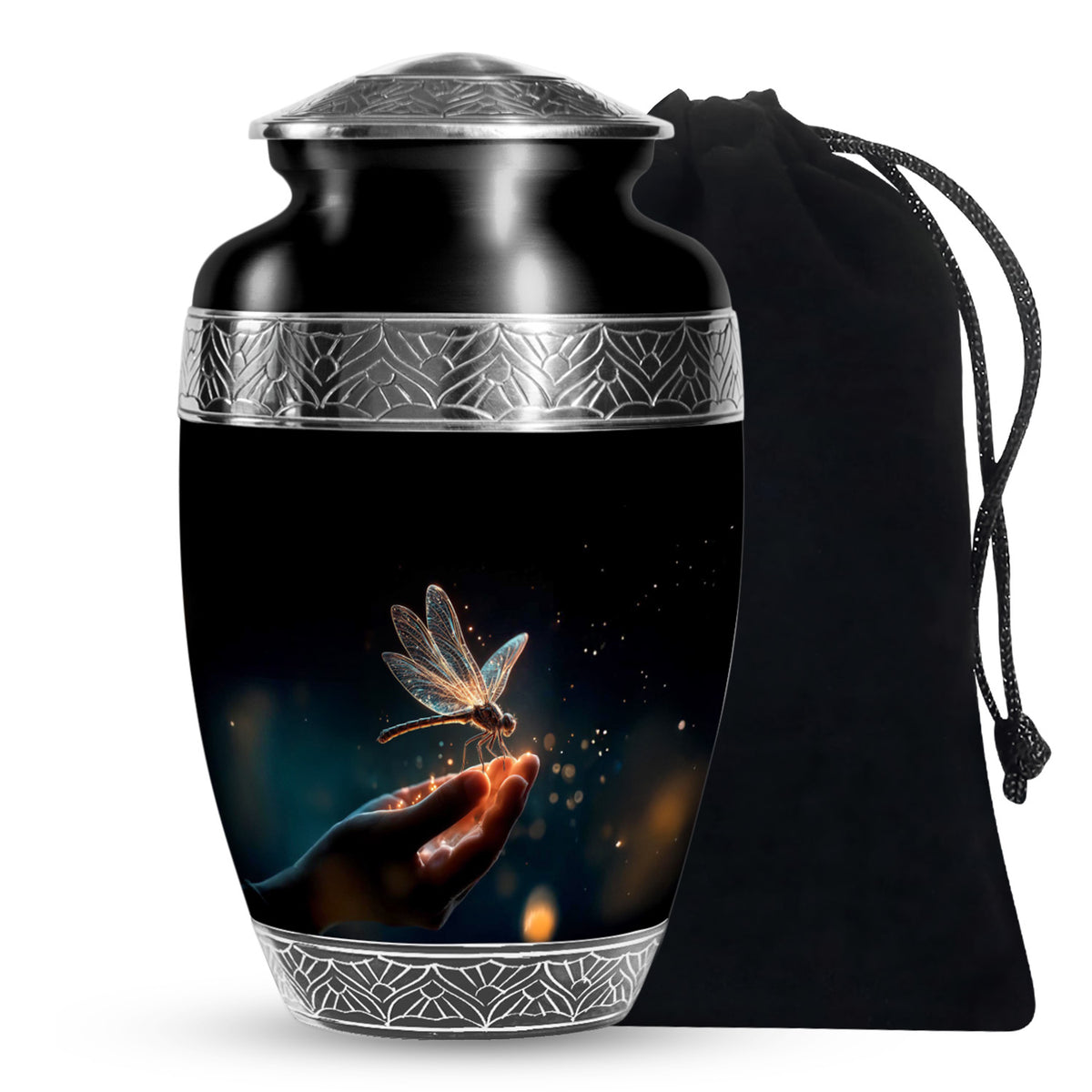 Glowing Dragonfly Cramtion Urn - Black Funeral Urn For Loved Ones