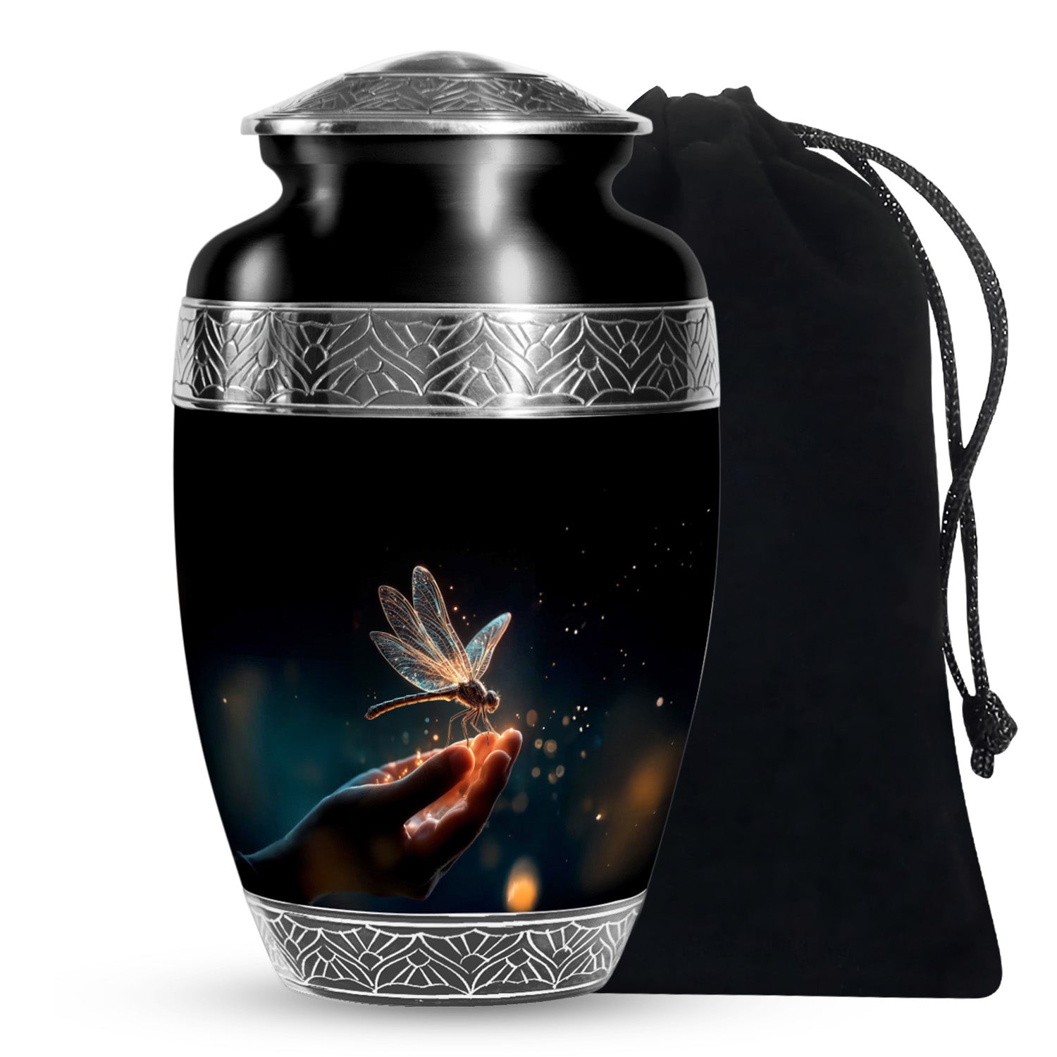 Glowing Dragonfly Cramtion Urn - Black Funeral Urn For Loved Ones