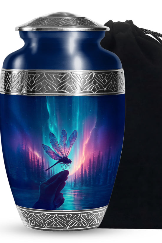 Northern Lights Dragonfly Memorial Urn - Artistic Cremation Urn For Human Ashes