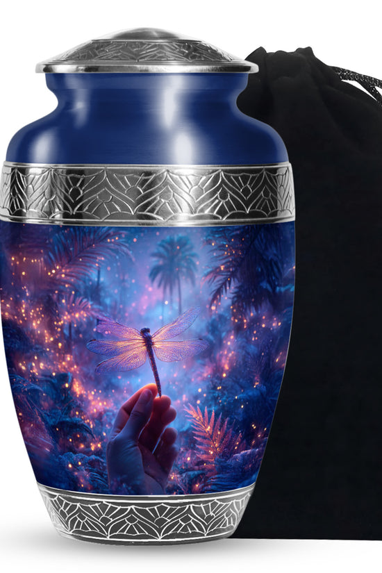 Neon Dragonfly Cremation Urn - Glowing Forest Memorial Urn For Adult Ashes