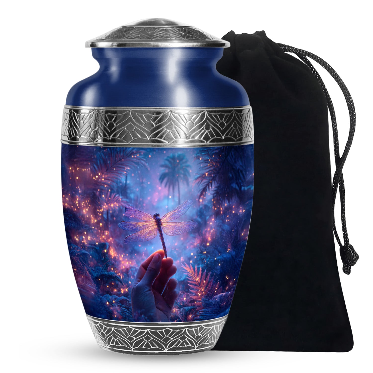 Neon Dragonfly Cremation Urn - Glowing Forest Memorial Urn For Adult Ashes