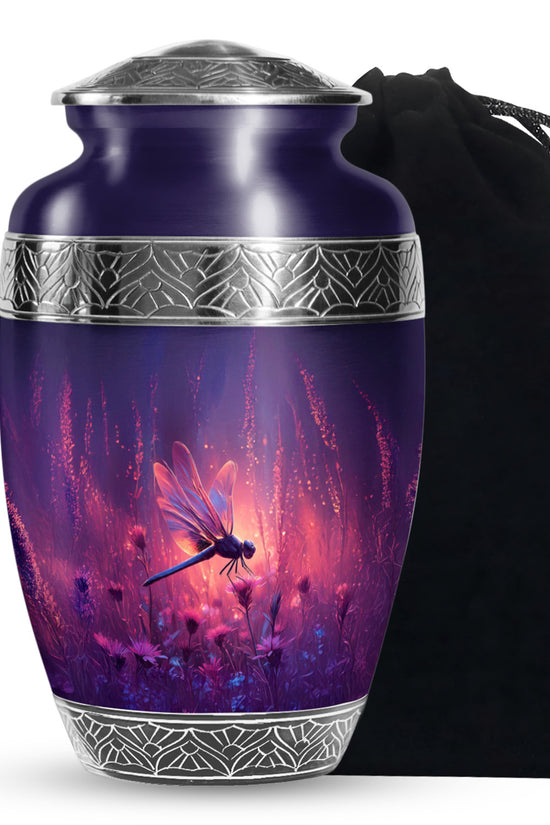 Nature Theme Dragonfly Urn - Purple Aluminium Urn For Loved ones
