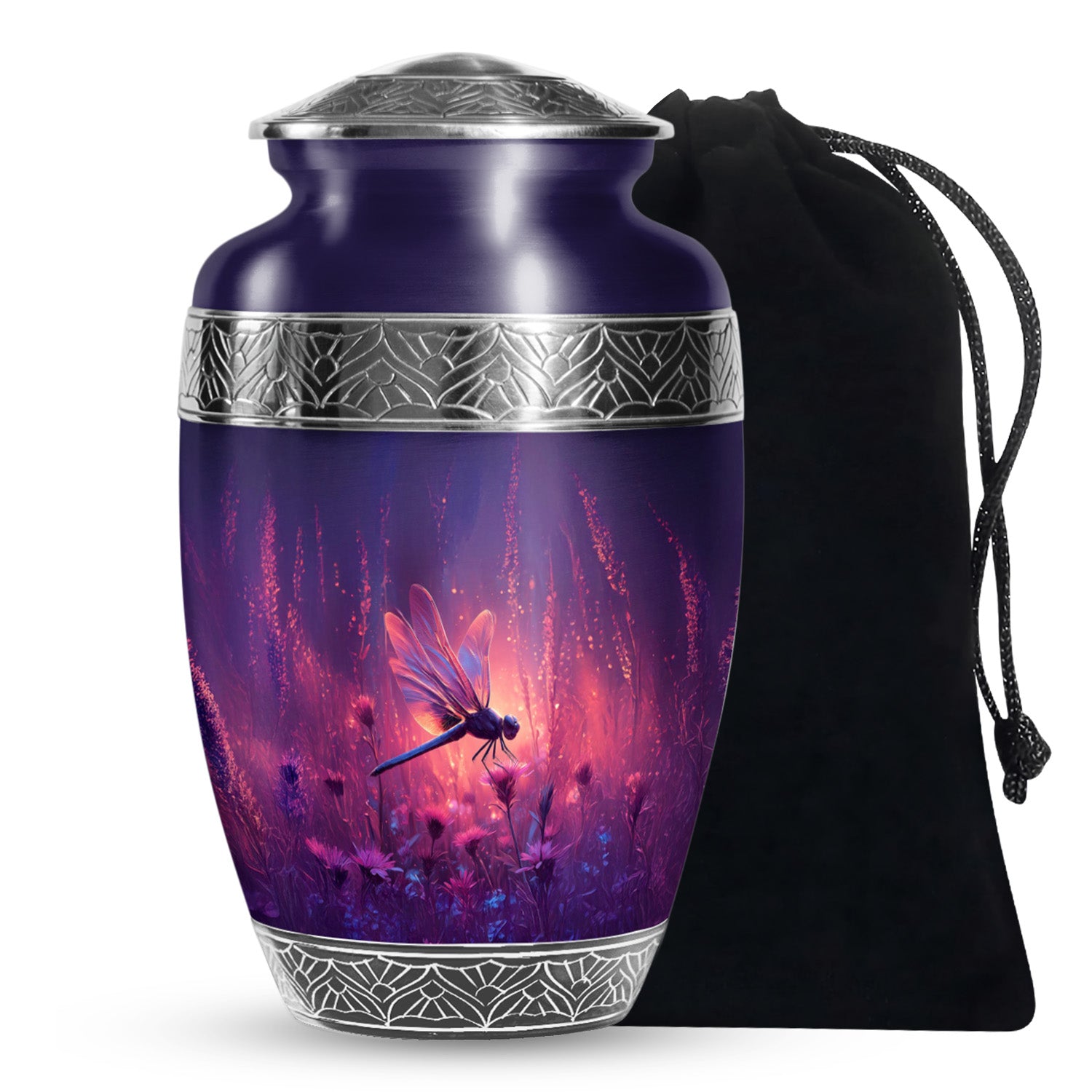 Nature Theme Dragonfly Urn - Purple Aluminium Urn For Loved ones