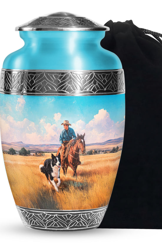 Cowboy Themed Cremation Urn - Memorial Buria Urns For Pet Ashes